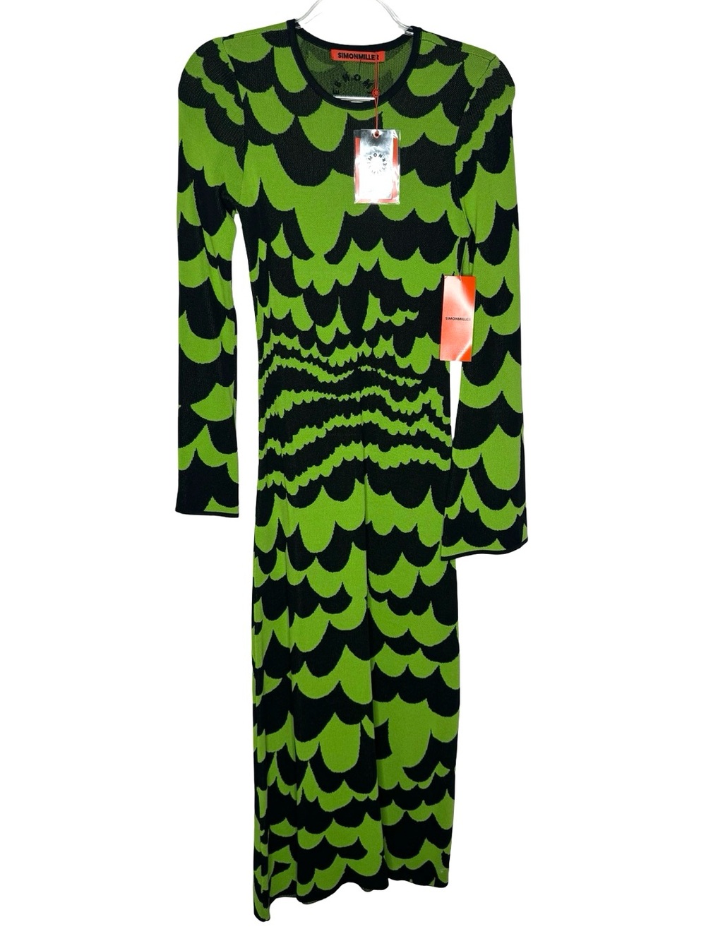 Simon Miller Green and Black Long Sleeve Midi Dress - Picture 3 of 13